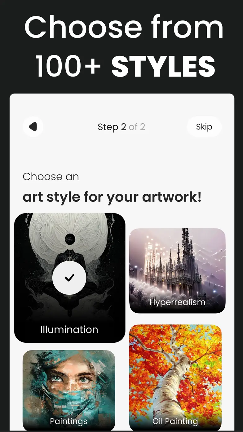 Dream AI preview showing more than 100 art styles