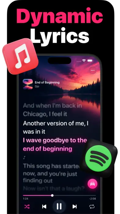Dynamic Lyrics App Store preview showing synchronized song lyrics